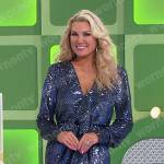 Rachel’s blue sequin long sleeve v-neck mini dress on The Price is Right