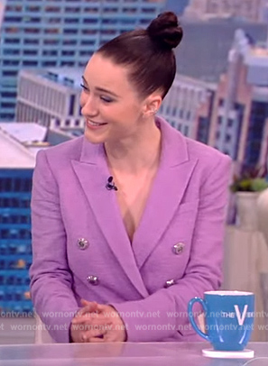 Rachel Brosnahan's lilac double breasted blazer on The View