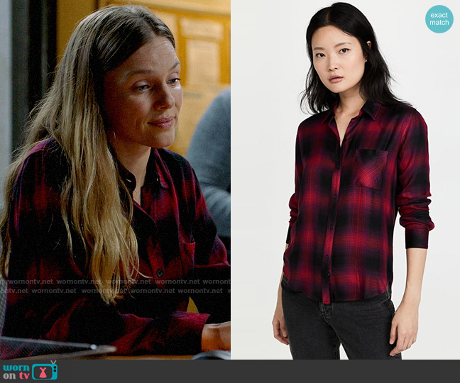 Rails Hunter Shirt in Black Carmine Chili worn by Hailey Upton (Tracy Spiridakos) on Chicago PD