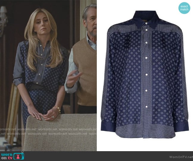 Ralph Lauren Geometric-print silk shirt worn by Willa Ferreyra (Justine Lupe) on Succession