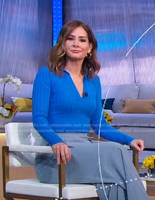 Rebecca’s blue ribbed polo top on Good Morning America