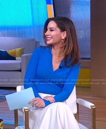 Rebecca’s blue ribbed polo top on Good Morning America