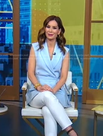 Rebecca’s blue tie waist vest on Good Morning America