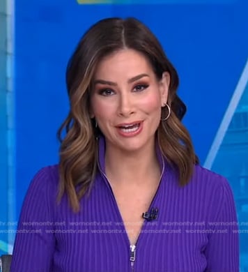 Rebecca’s purple ribbed half-zip sweater on Good Morning America