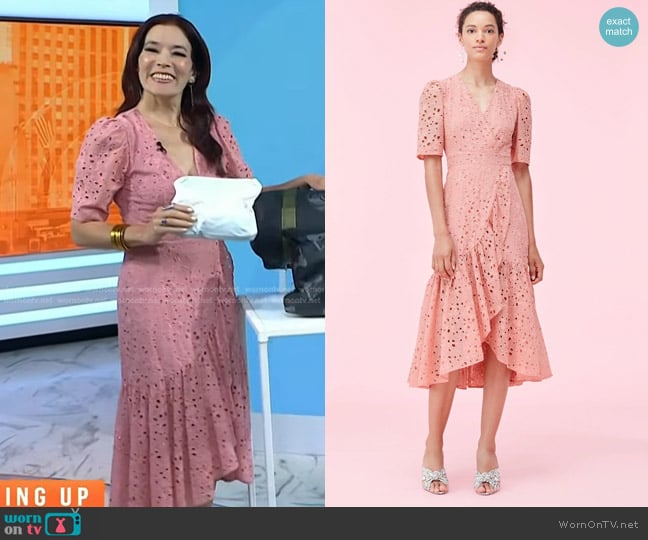 WornOnTV: Amy E. Goodman’s pink embroidered wrap dress on Today ...