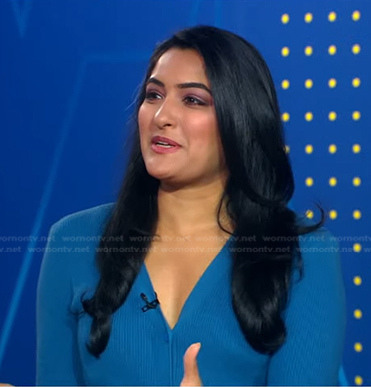 WornOnTV: Reena Roy’s blue ribbed dress on Good Morning America | Reena ...