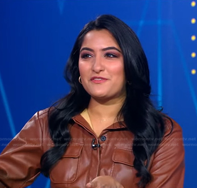 Reena Roy's brown leather shirtdress on Good Morning America