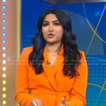 Reena’s orange wrap blazer and pants on Good Morning America