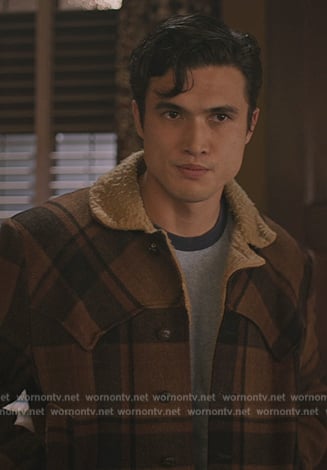 Reggie’s brown plaid shearling jacket on Riverdale