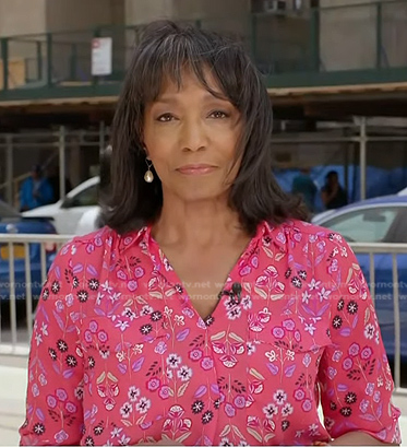 Rehema Ellis's pink floral blouse on NBC News Daily