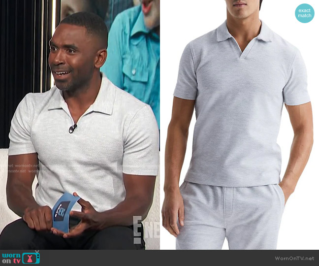 Reiss Thom Open-Collar Polo in Grey Melange worn by Justin Sylvester on E! News