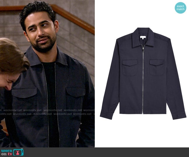 Reiss Gemini Jacket in Airforce Blue worn by Sid (Suraj Sharma) on How I Met Your Father