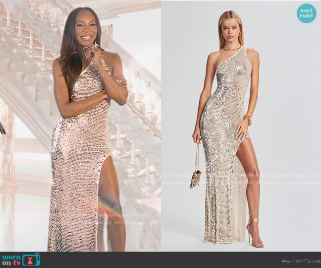 Retrofete One Shoulder Sequin Dress worn by Sanya Richards-Ross on The Real Housewives of Atlanta