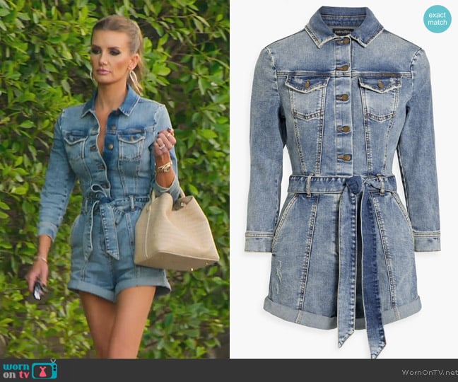 Retrofete Kerry belted denim playsuit worn by Nicole Young on Selling Sunset