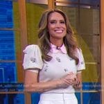 Rhiannon’s white floral puff sleeve top and pants on Good Morning America