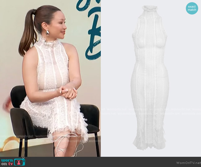 Roberta Einer Angel Midi Dress White worn by Sarah Cheung on Access Hollywood