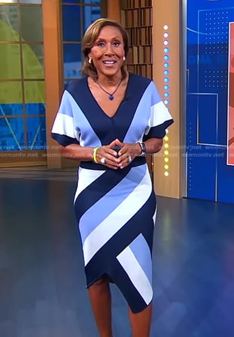 Robin’s blue striped wrap dress on Good Morning America