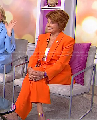 Robin McMahan’s orange wrap blazer and pants on Today