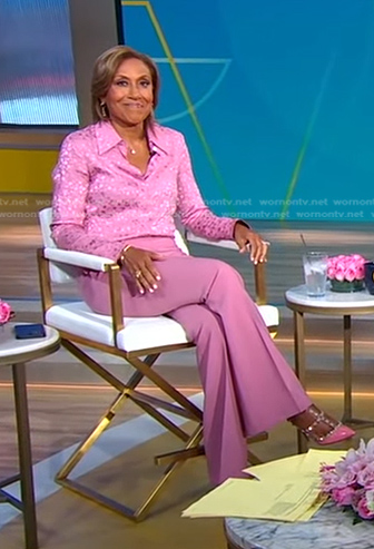 Robin's pink floral blouse and pants on Good Morning America