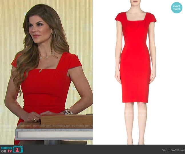 Roland Mouret Jeddler Tuck-Pleated Crepe Sheath Dress worn by Dr. Dendy Engelman on The Talk