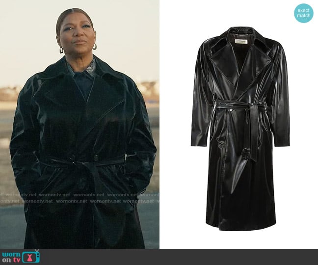 Saint Laurent Lacquered Effect Belted Coat worn by Robyn McCall (Queen Latifah) on The Equalizer