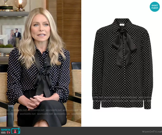 WornOnTV: Kelly’s black polka dot print blouse on Live with Kelly and ...