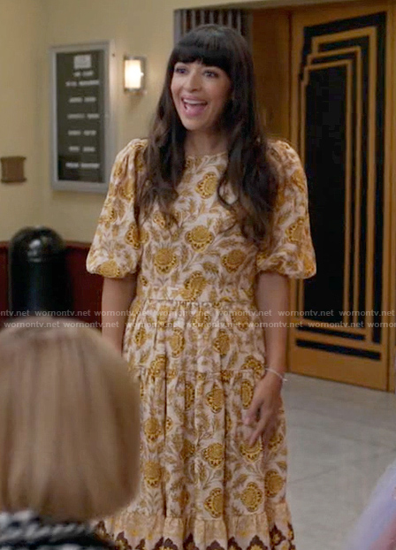 Sam's yellow floral midi dress on Not Dead Yet