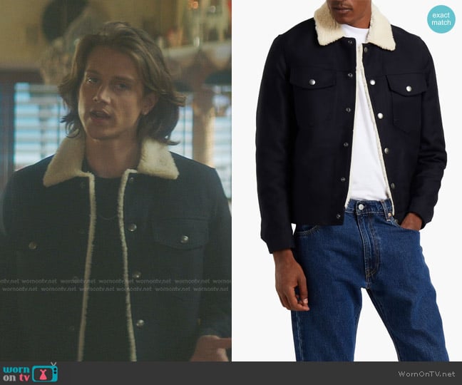 Sandro Faux Shearling-Lined Jacket worn by Ace (Alex Saxon) on Nancy Drew