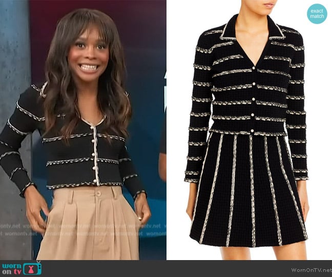 Sandro  Andina Textured Striped Cardigan worn by Zuri Hall on Access Hollywood