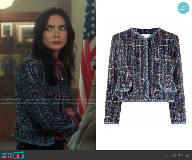 Sandro Mareva Tweed Crop Jacket worn by Bess (Maddison Jaizani) on Nancy Drew