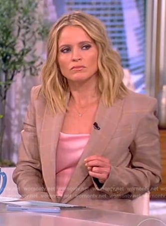 Sara's beige check print blazer on The View