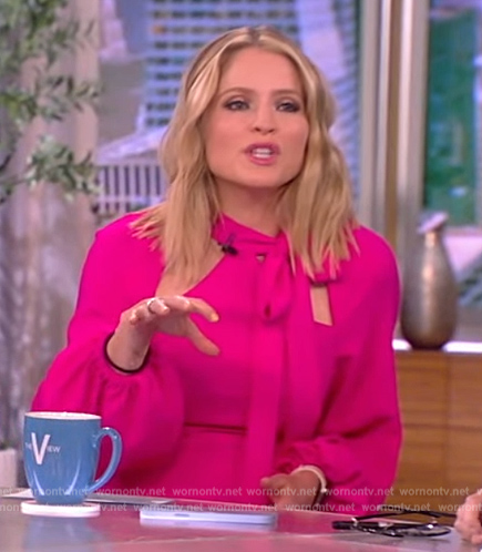 WornOnTV: Sara’s pink tie neck cutout dress on The View | Sara Haines ...
