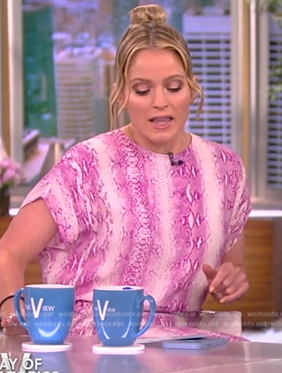 Sara's  pink snakeskin print top and skirt on The View