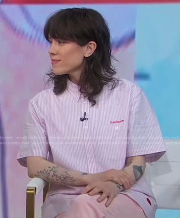Sara Quin's pink striped shirt on Good Morning America
