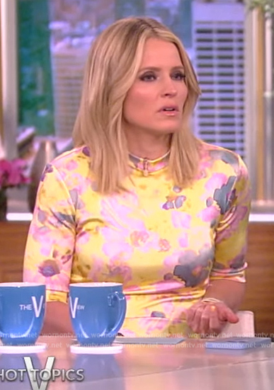 Sara's yellow floral print dress on The View