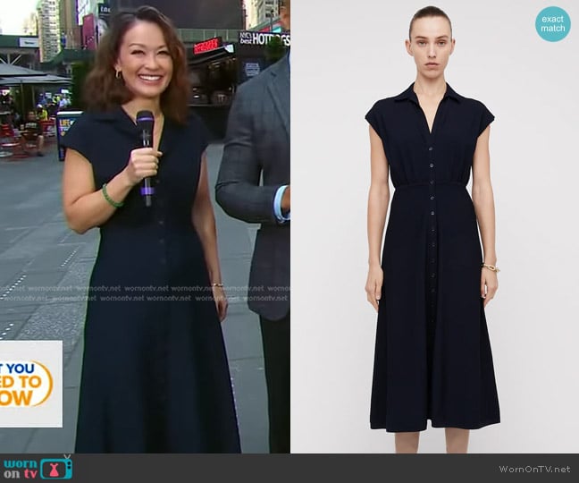 Scanlan Theodore Crepe Knit Shirt Dress worn by Eva Pilgrim on Good Morning America