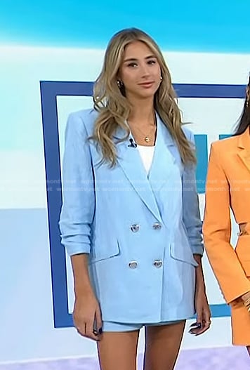 Scarlet Rose Stallone's blue double breasted blazer and shorts on Today