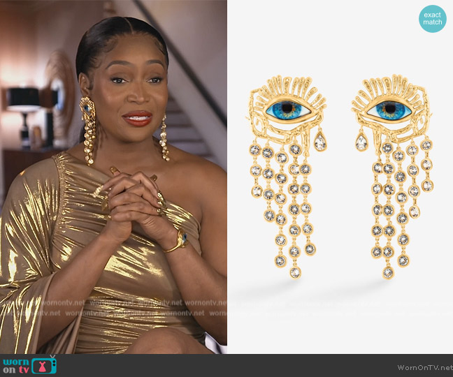 Schiaparelli Gaze Pendant Earrings worn by Marlo Hampton on The Real Housewives of Atlanta