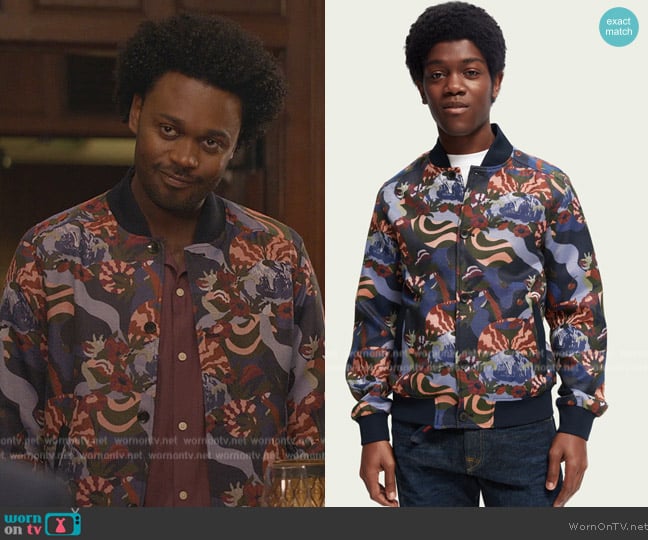 Scotch & Soda Jacquard bomber jacket worn by Noah Koles (Echo Kellum) on Grand Crew