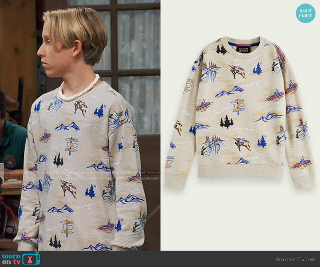 Scotch & Soda Kids Printed Organic Cotton Crewneck Sweatshirt worn by Jake (Luke Busey) on Bunkd