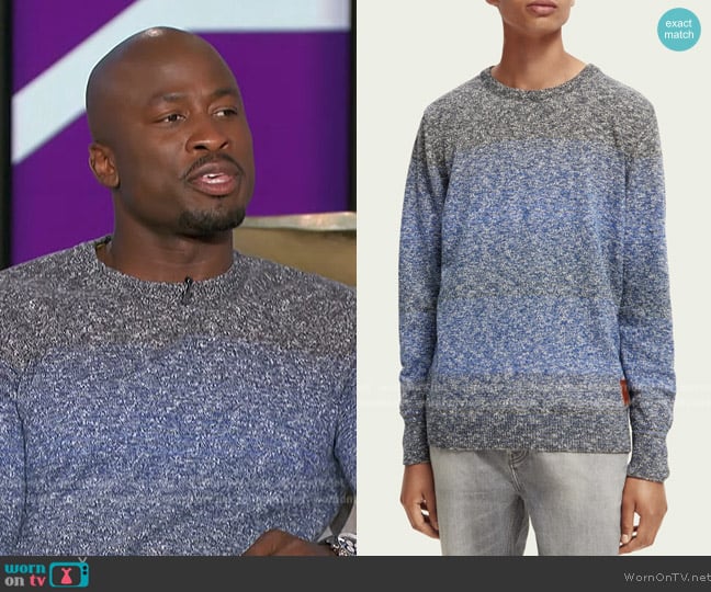 Scotch and Soda Striped melange sweater worn by Akbar Gbajabiamila on The Talk