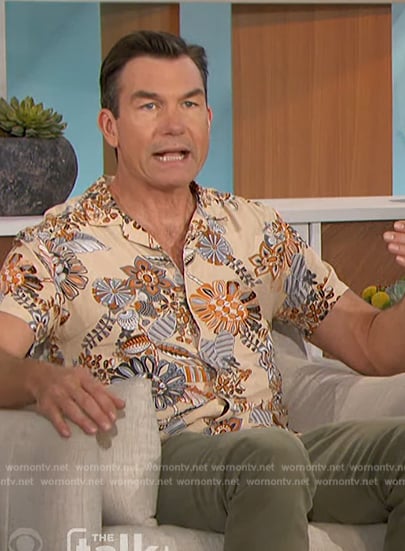 Jerry’s beige floral print shirt on The Talk