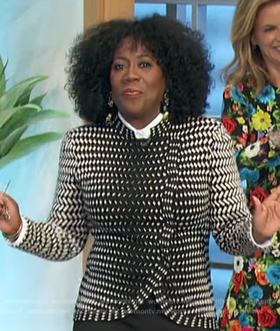 Sheryl's black geometric knit jacket  on The Talk