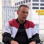 Sebastian Maniscalco’s colorblock bomber jacket on Access Hollywood