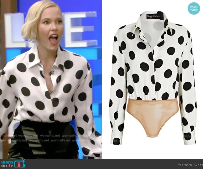 Sergio Hudson Polka Dot Bodysuit worn by Leslie Bibb on Live with Kelly and Mark