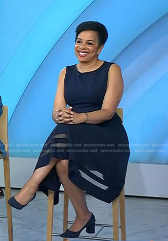 Sharon Epperson’s navy mesh stripe dress on Today