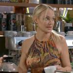 Sharon’s metallic printed dress and green triangle earrings on The Young and the Restless