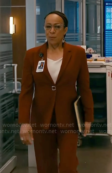 Sharon's red blazer with square button on Chicago Med