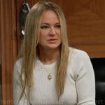 Sharon’s white rib knit sweater on The Young and the Restless