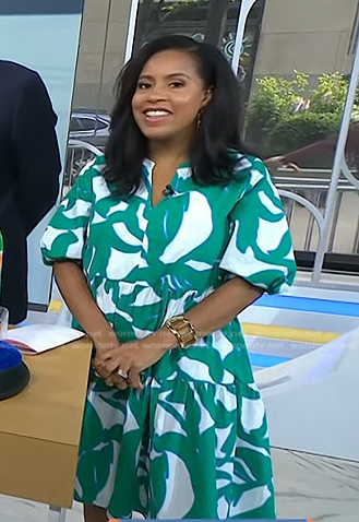 Sheinelle's green and white printed dress on Today